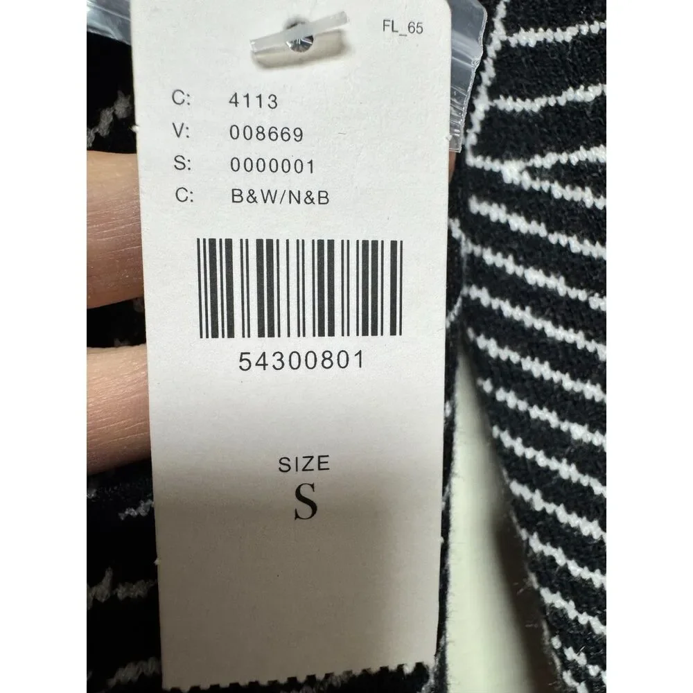 NWT - by ANTHROPOLOGIE Pietra Black/White Knit Single Snap 3/4 Sleeve Jacket, S
